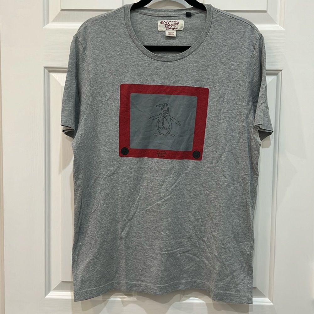 Original Penguin Etch A Sketch T-Shirt Grey Size M